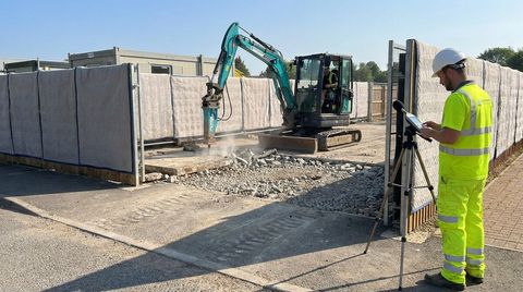 Noise monitoring at the boundary of a UK civil engineering site while a screened excavator breaks out concrete